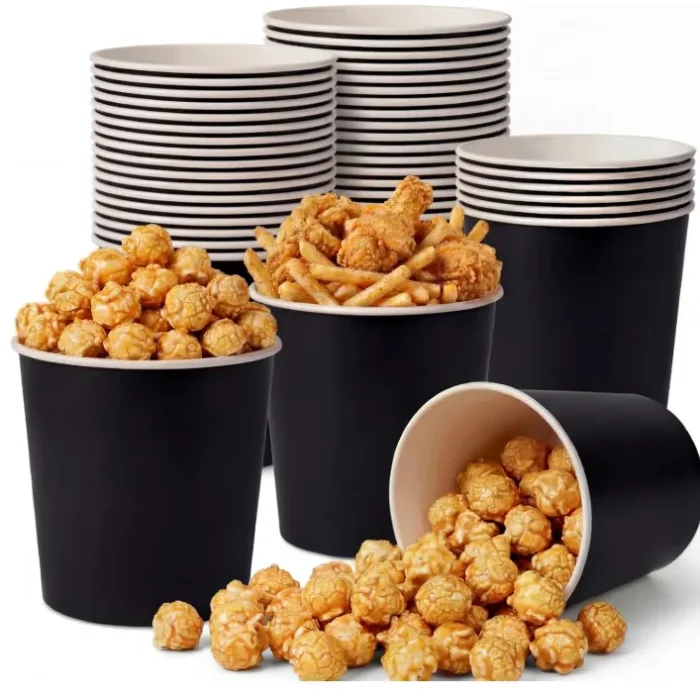 Yungyan 120 Pack Classic Paper Popcorn Buckets Disposable 85oz Grease Resistant Popcorn Bowls Cups for Movie Night Theme Party Theater Carnivals & Fundraisers (Black)