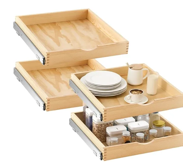 Sintuff 4 Pack Wooden Pull out Tray Cabinet Organizer Gentle Close Roll out Shelves for Kitchen Cabinets Fully Assembled Slide Pantry Shelves (21'' X 21'')