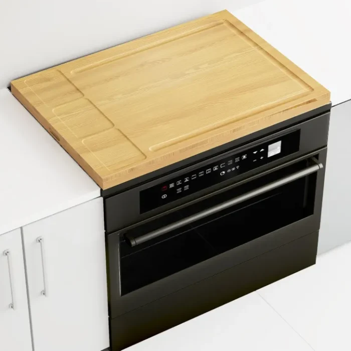 Noodle Board Stove Cover with Handle, Wooden Stove Top Cover for Electric Stove and Gas Burners, Cutting Board with Juice Groove & Separate Zone, 30"L x 21"W x 2.2"H, Natural Solid Wood