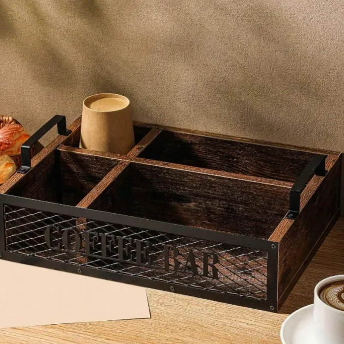 GYJ Yalikop Coffee Station Organizer Bar Coffee Creamer Holder For Countertop Tea Condiment Pod Wooden