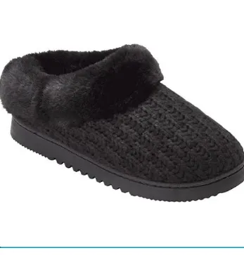 DearFoams Black Women’s Slippers Faux Fur Memory Foam Indoor Outdoor size L 9-10