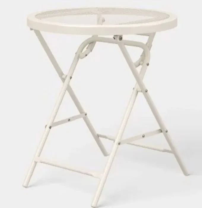 Steel Round Metal Mesh Accent Patio End Table Ivory - Room Essentials