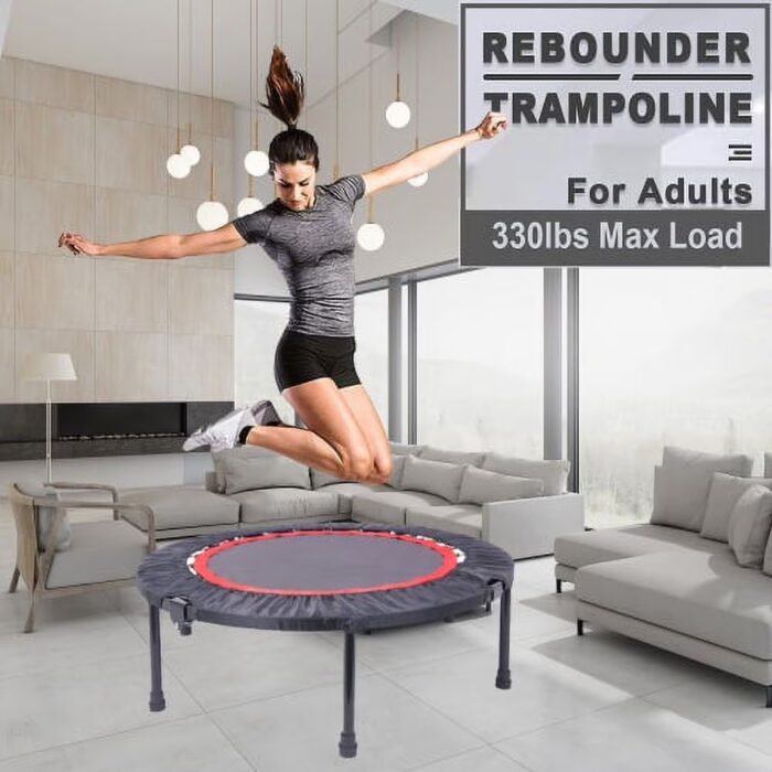 Foldable Mini Trampoline, 40In. Fitness Rebounder, Max Load 330lbs. Exercise Trampoline, Indoor Small Workout Trampoline