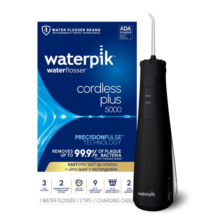 Waterpik Cordless Plus 5000 Water Flosser with 2 Settings, 3 Tips, ADA Accepted, Black
