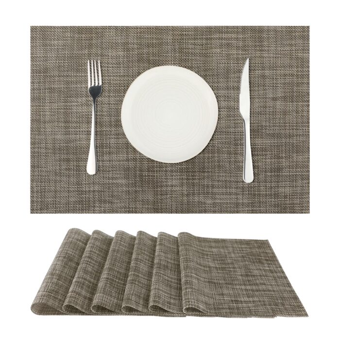 REGALWOVEN Placemats Set of 6 Woven Placemats for Kitchen Dining Table Decor Washable Indoor Table Placemats Wipeable Table Mat Coffee 18x12 inch