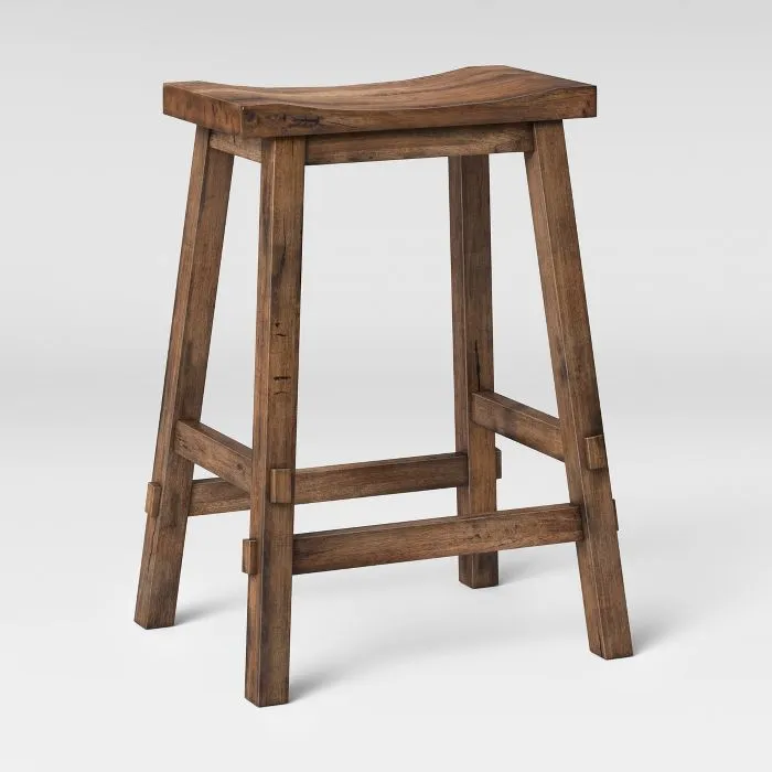 Halifax 23.81" Farmhouse Wood Counter Height Barstool with Footrest Brown - Threshold
