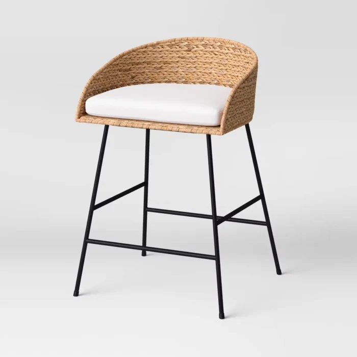 24" Landis Wicker Backed Counter Height Barstool with Cushion and Footrest White/Black- Threshold 30¹¹/₁₆ in H x 19¹¹/₁₆ in W x 20½ in D