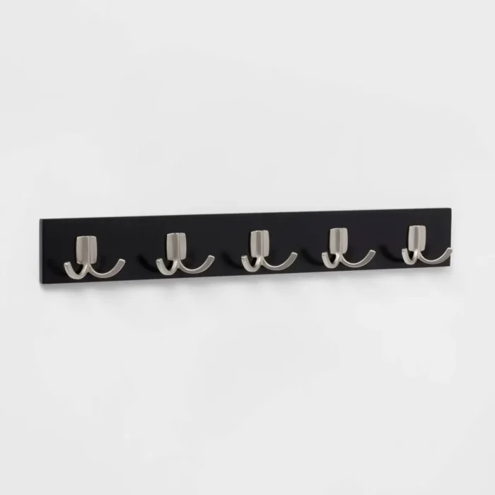 Modern Octopus 5 Rail Nickel Hooks Black - Brightroom™: Wall Mounted Decorative Hook Rack, Coat Rack, 22.5" Length