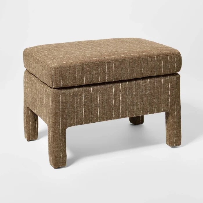 Bellfield Fully Upholstered Ottoman Brown Woven Stripe - Threshold™ designed with Studio McGee (H16in*W16in*L22in)