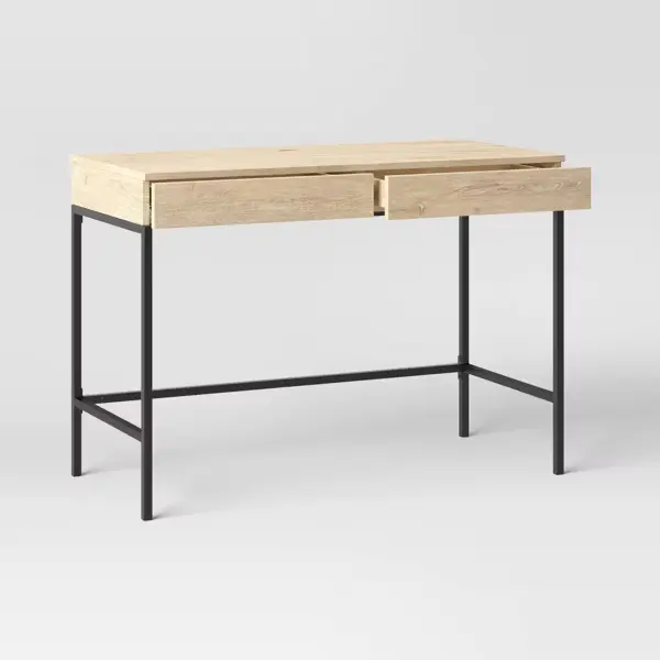 Loring Wood Writing Desk with Drawers and Charging Station Oak - Threshold (42inL*20inW*30inH)