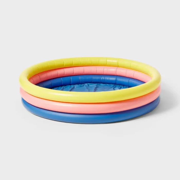 10.63'' x 4.13'' x 15' 3 Ring Pool 105 gal Round Kiddie Pool - Yellow/Pink/Navy - Sun Squad™: PVC Inflatable for Kids