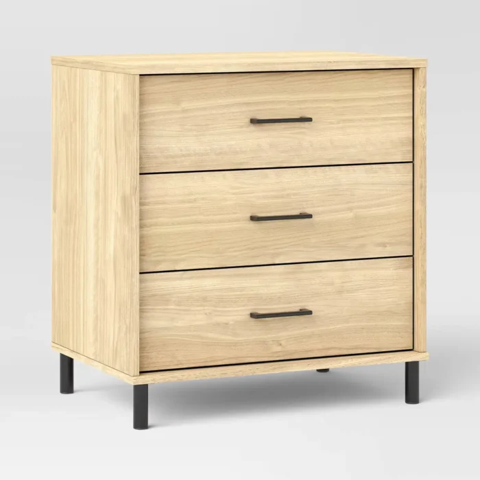 Mixed Material Wood and Metal 3 Drawer Dresser Natural Wood - Room Essentials