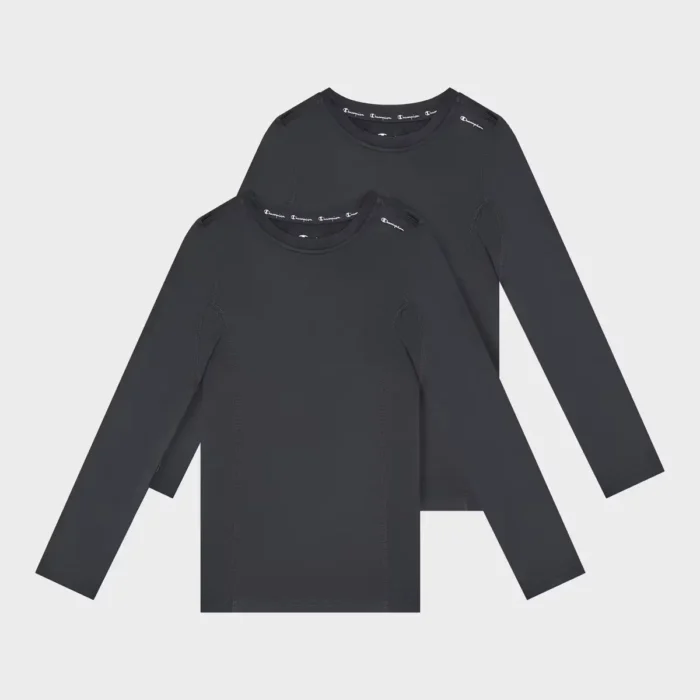Champion Youth 2pk Compression Long Sleeve Shirt - Black/Black - M