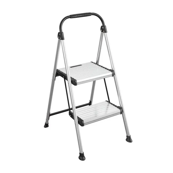 2 Step All Aluminum Step Stool: Silver, 225 lb Capacity, No Assembly, Lightweight Stepping Stool for Adults 38in