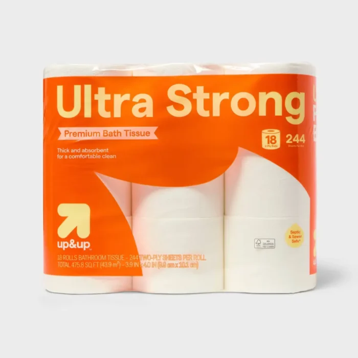 Premium Ultra Strong Toilet Paper - 18 Rolls - up&up 2-Ply, 244 Sheets Per Roll