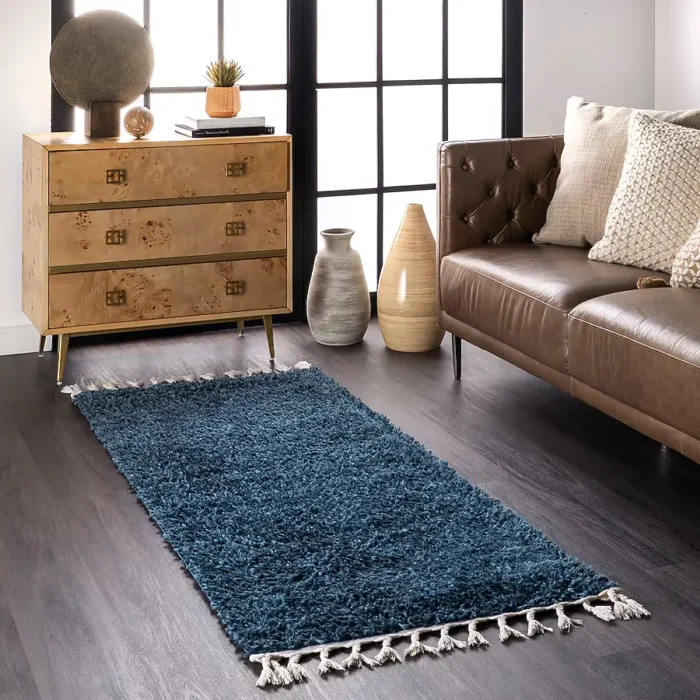Casual Plush Neva Blue 2.6 ft. x 8 ft. Rectangle Indoor Shag Runner Rug
