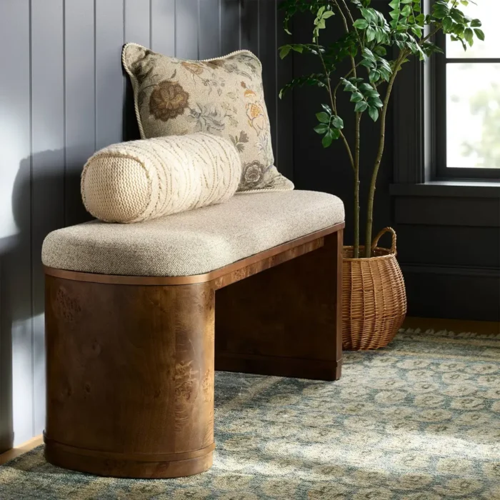 43" Harlow Burled Wood Upholstered Bench Dark Brown Fully Assembled - Threshold™ designed with Studio McGee  L43in*W16in*H20in