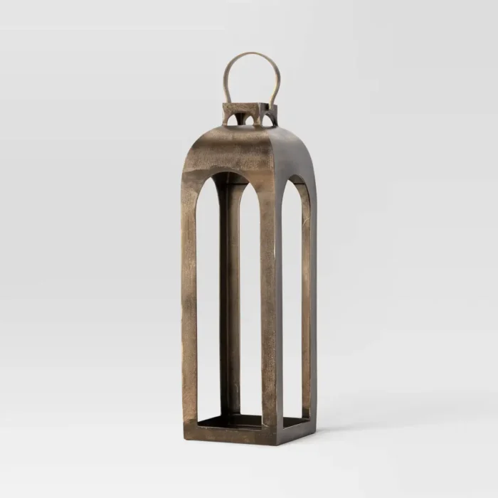 21.875"x8" Pillar Cast Aluminum Lantern Candle Holder Gold - Threshold