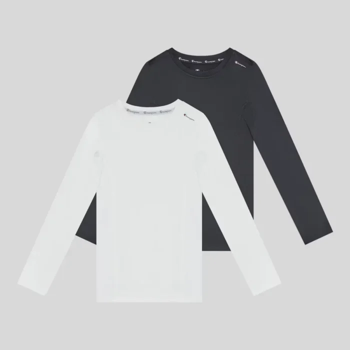 Champion Youth 2pk Compression Long Sleeve Shirt - White/Black - S