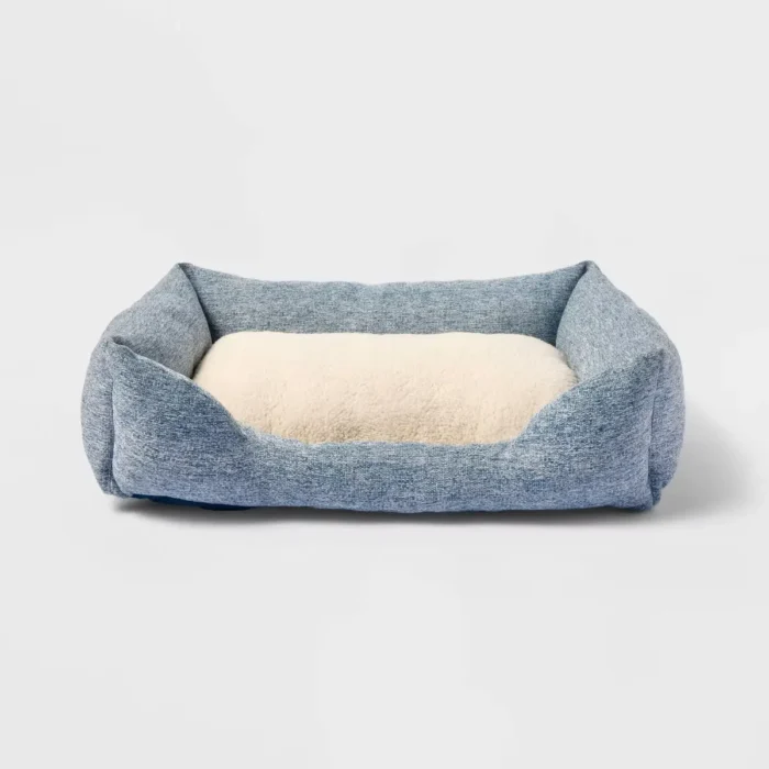 Cuddler Dog Bed - M - Blue - Boots & Barkley™: Medium Breed, Indoor Use, Bolster Style, 80% Recycled Fill