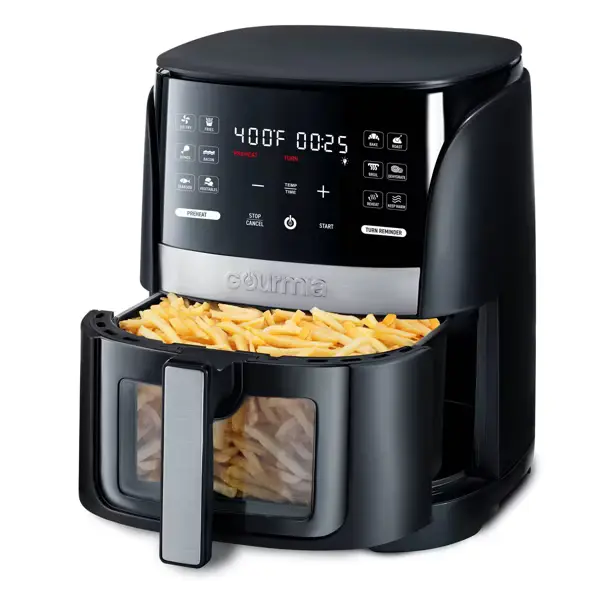 Gourmia 6qt Digital Window Air Fryer with 12 Presets & Guided Cooking Black: Stainless Steel