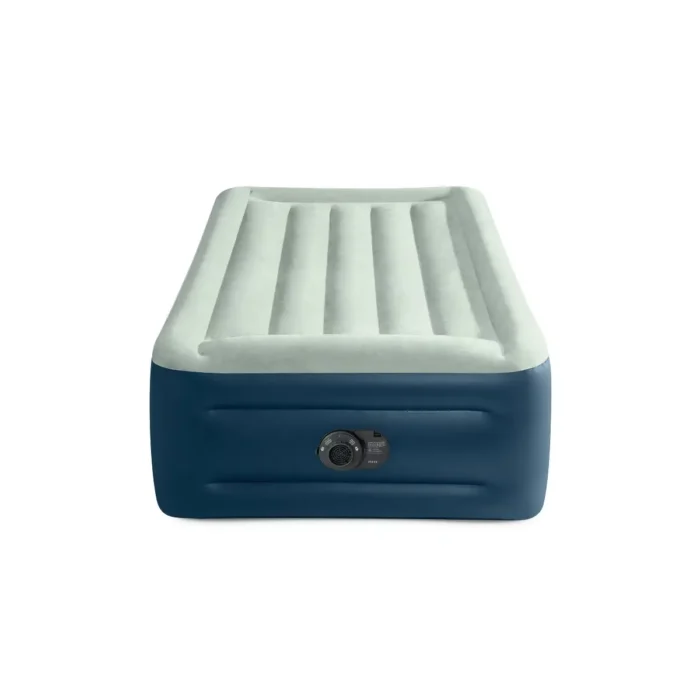 Intex Elevated 18" Pillow Rest Twin Air Mattress with Internal Pump - Off-White/Blue: Includes Storage Bag, Repair Patch, Electric Pump (Twin)