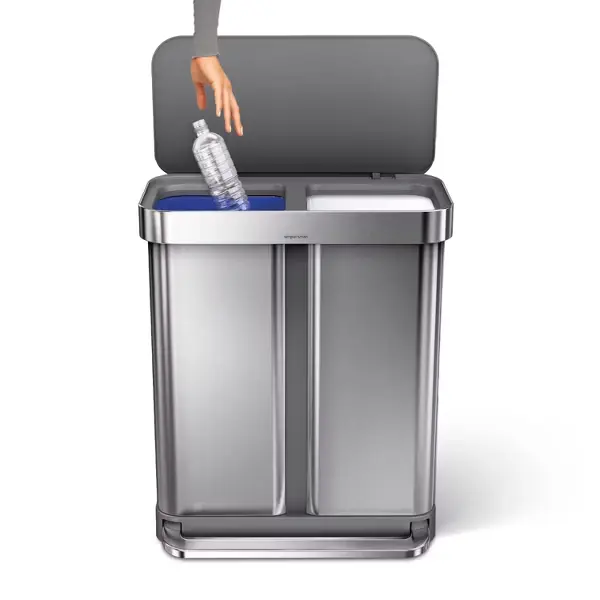 simplehuman 58L Rectangular Dual Compartment Recycling Step Trash Can Gray