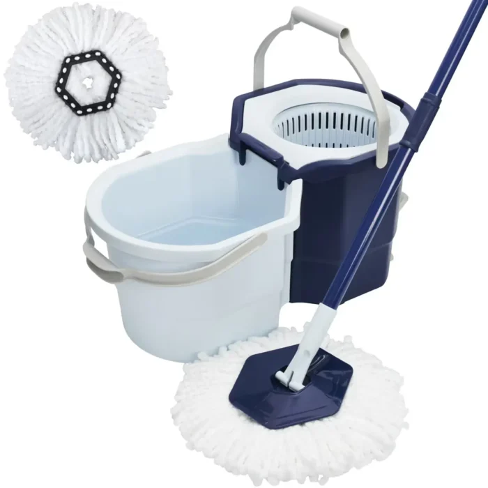 Casabella Clean Water Spin Mop with Extra Refill: Portable Microfiber Floor Cleaning Tool for Multi-Surface Use