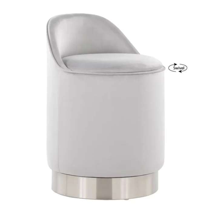 LumiSource Marla Vanity Stool Chrome Metal/Silver Velvet