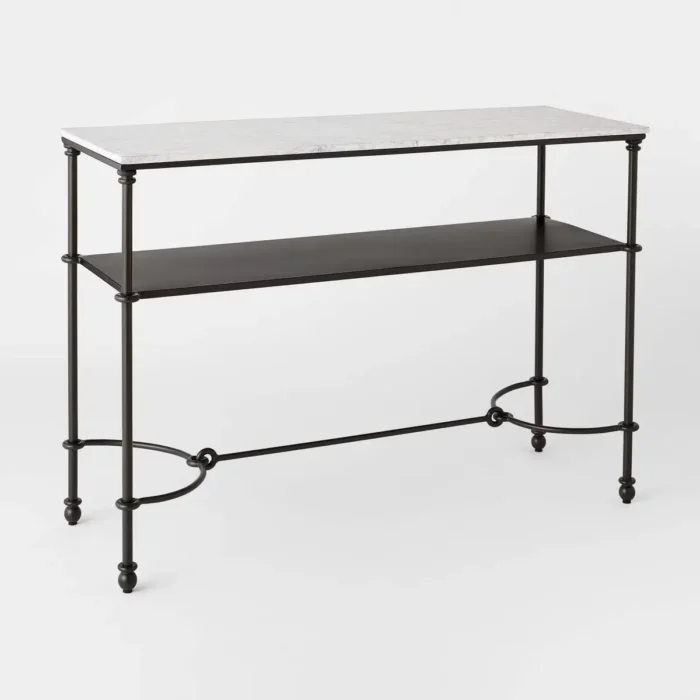 Metal and Marble Console Table with Shelf White Carrara Marble/Dark Bronze - Threshold™ designed with Studio McGee