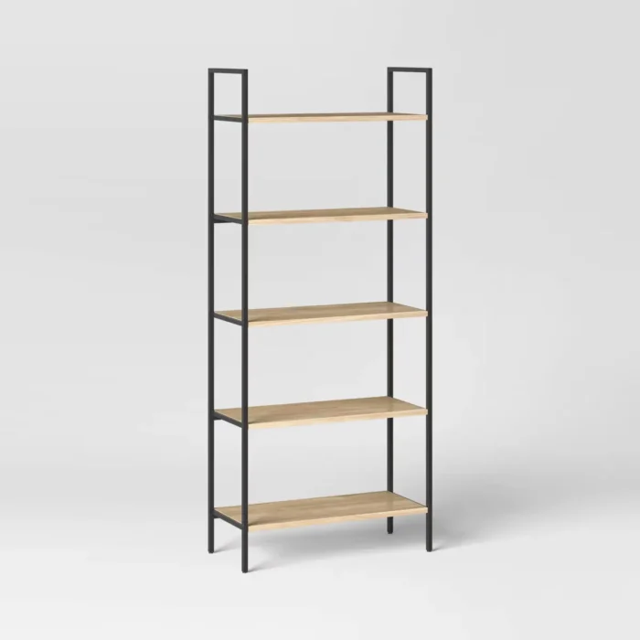 72" Loring 5 Shelf Ladder Bookshelf Vintage Oak - Threshold™: Metal Frame, Open Back Design