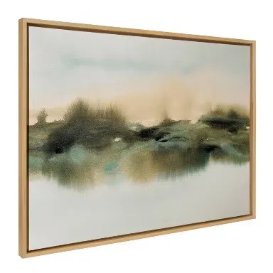 Kate and Laurel Sylvie Tranquil Meadows Framed Canvas Wall Art by Amy Lighthall; Natural; Soft Abstract Watercolor Nature Landscape Art for Wall Home Decor