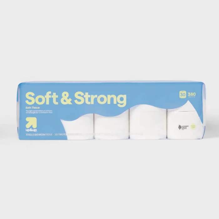 Soft & Strong Toilet Paper - 30 Rolls - up&up No Fragrance Added, Mega Size, 380 Sheets Per Roll