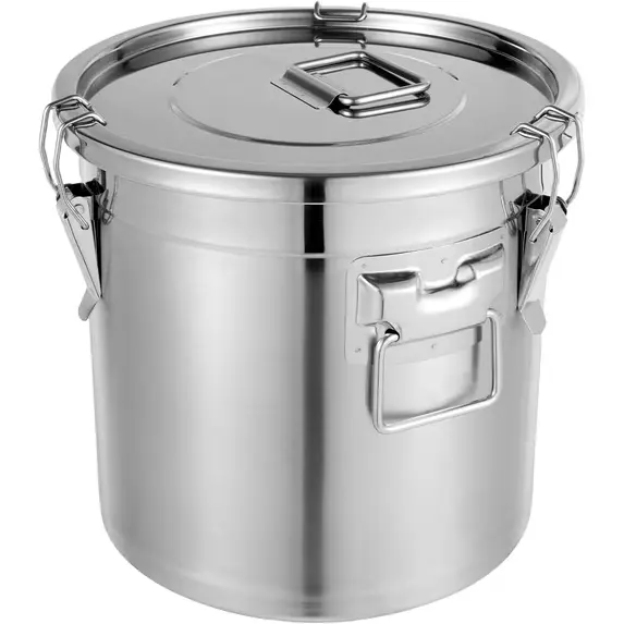 21L 304 Stainless Steel Airtight Canister with Lids, 5.5Gal Large Airtight Canisters Cereal Grain Container w/Locking Clamp, Kitchen Bucket Metal Food Storage Containers for Flour,Grain, Coffee Bean