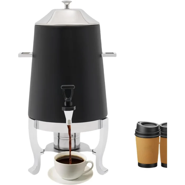13 Liters Stainless Steel Hot Beverage Dispenser, 3.4 Gallon Hot Drinks Dispenser with Faucet, Coffee Chafer Urn with Fuel Holder for Parties Event Buffet Catering (Black)