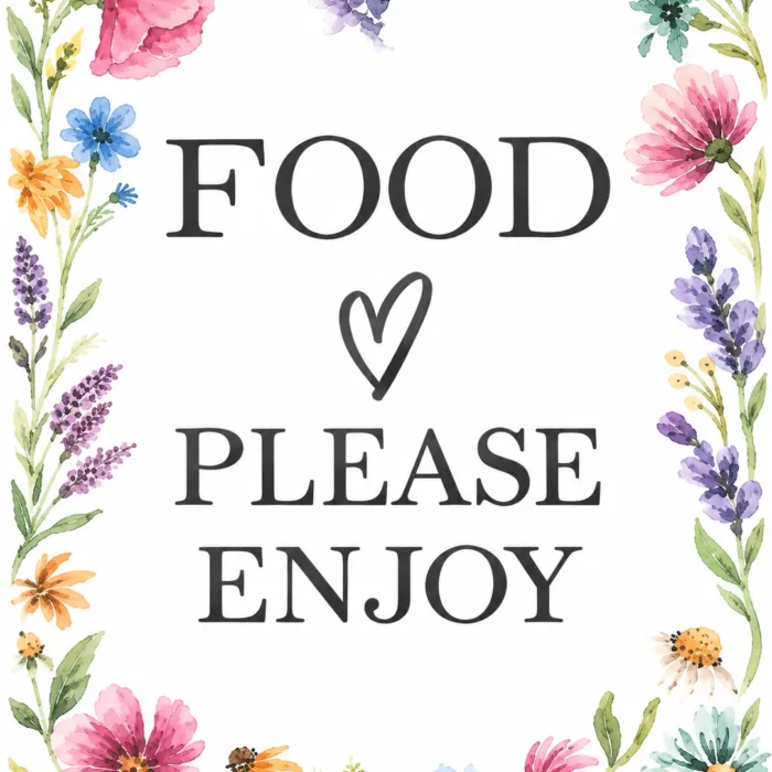 Food Please Enjoy Sign, Wedding Signs for Ceremony and Reception,Wedding Signage with Bracket, Flower Baby Shower Decorations, Floral Bridal Shower Decorations for Engagement, Anniversary Parties, 8