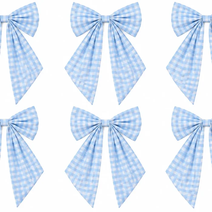Baby Blue Gingham Fabric Bows Pack of 6