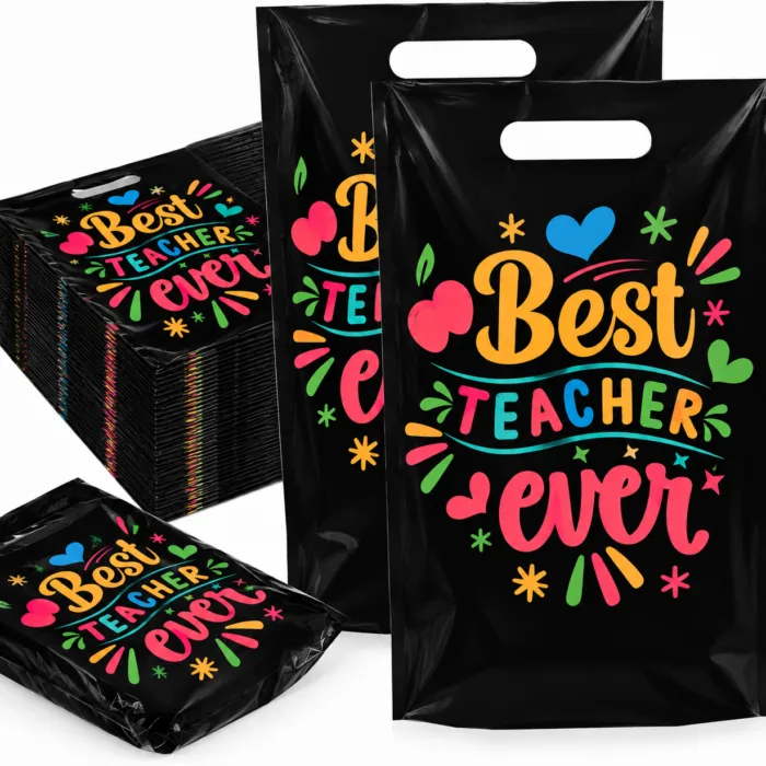 Engrowtic 50 Pcs Back to School Teacher Gift Bags Resealable First Day of School Teacher Treat Bag Bulk Thank You Goodie Pouches with Handles for Classroom Preschool Kindergarten Supplies