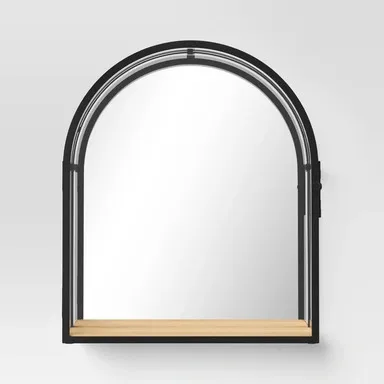 12"x14" Arched Mirrored Display Box Black - Threshold™: Modern Vertical Decor with Shelf