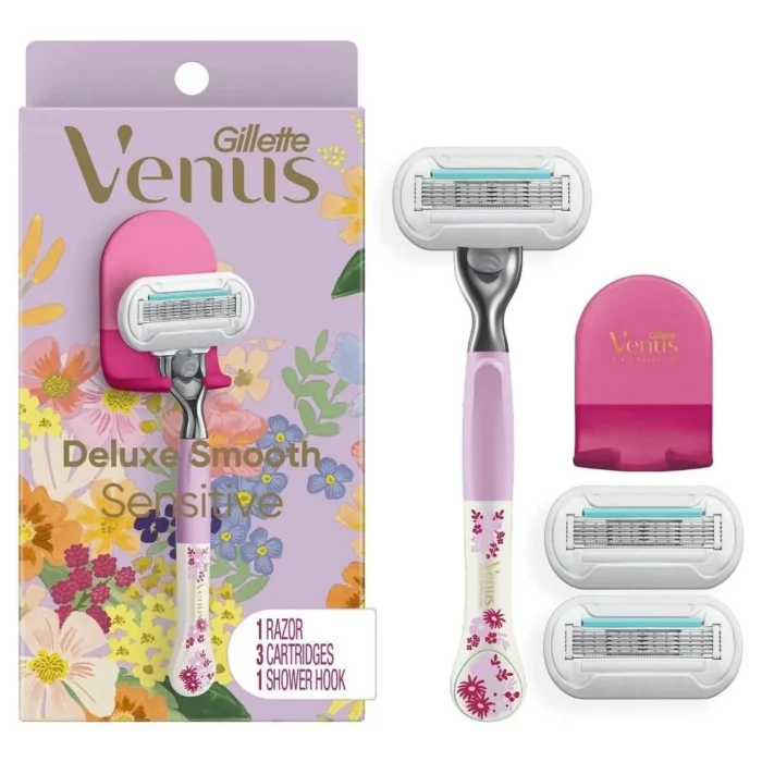 Venus Rifle Paper Co. + Venus Deluxe Smooth Sensitive Razor + 3 Refills & Shower Hook