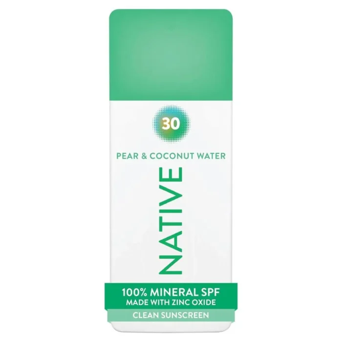 Native Mineral Sunscreen Spray SPF 30, Pear & Coconut Water Scent, with 100% Mineral Zinc Oxide for Face & Body, Hawaii Compliant, Vegan, No White Cast – 7 oz(Pear & Coconut Water)
