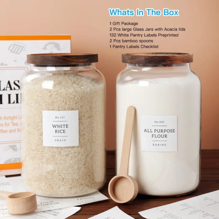 Large 1 Gallon Glass Storage Jars with Airtight Lids - 2 Pack