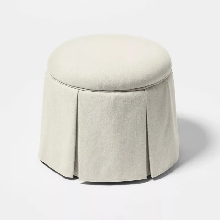 Box Pleat Skirt Storage Ottoman Performance Fabric Cream - Threshold™ designed with Studio McGee