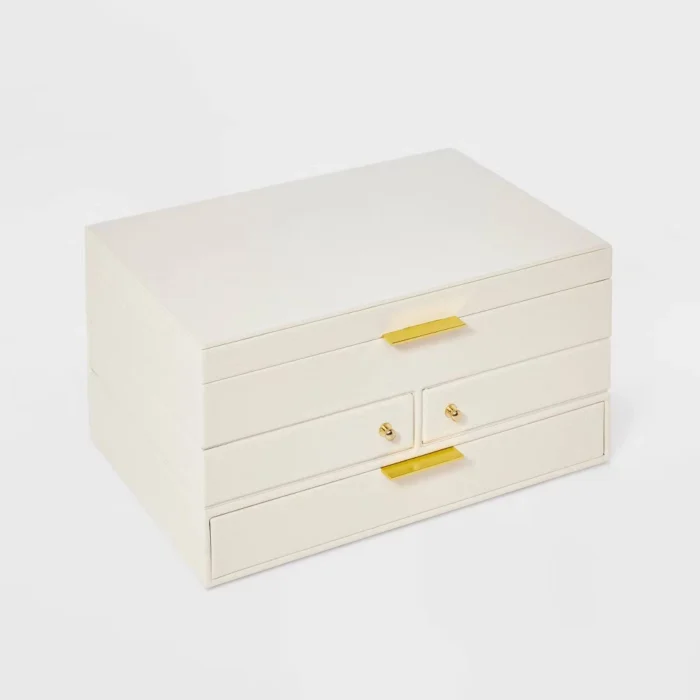 Three Drawer Side Swivel Jewelry Organizer - A New Day Cream: MDF Storage Box, 18+ Years