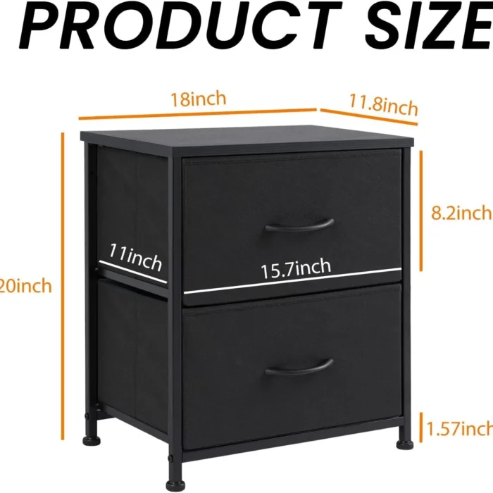 Night Stand Set 1, Mini Dresser Storage Drawers, 20" Height Small Bed Side Furniture End Table, Wooden Top Fabric Cabinet Kids Mini Dresser for Bedroom, Closet, Entryway, College Dorm, Black