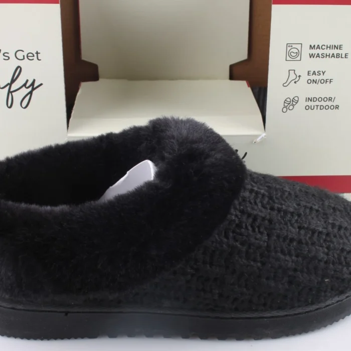 DearFoams Black Women’s Slippers Faux Fur Memory Foam Indoor Outdoor Small 5-6
