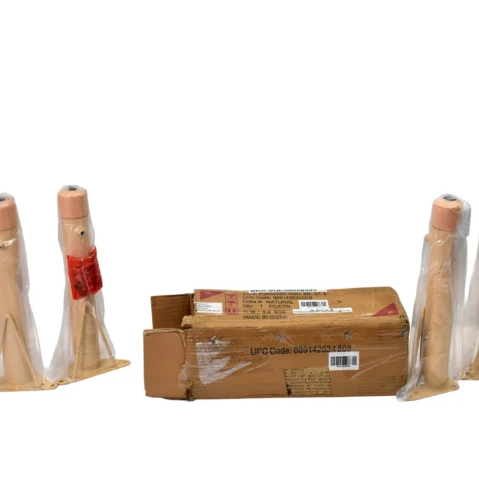 Set of 4 Metal Furniture Support Legs Natural Finish with Mounting Plates Feet