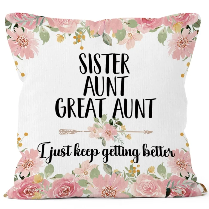 Pink Floral Great Aunt Gifts Throw Pillow Covers 18x18, Sister Aunt Promoted, 2 pillowcases (2pcks set