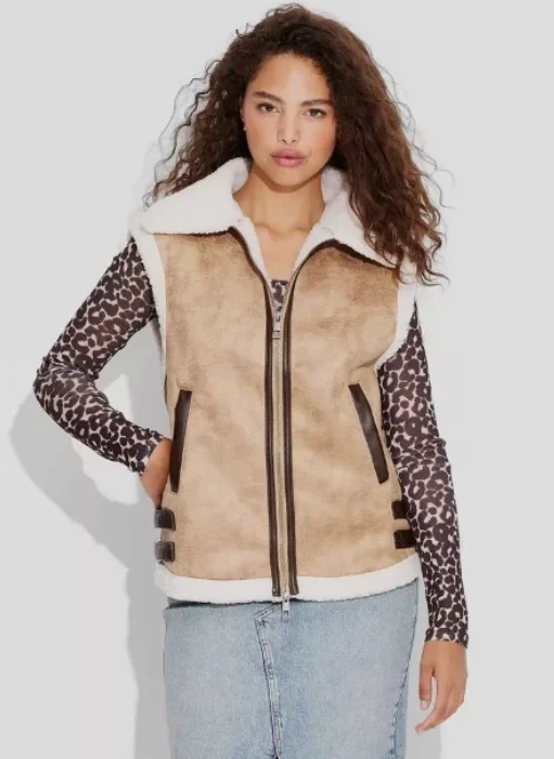 Wild Fable Women's Faux Shearling Vest Sleeveless Jacket Sueded Finish  XXS