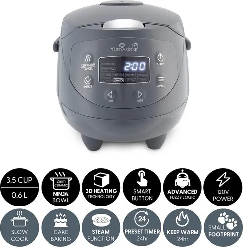 YumAsia Panda Mini Rice Cooker 3.5 Cup White w/ Accessories & Nonstick Bowl